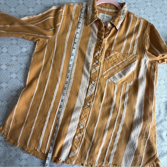 Girl Krazy Mustard Striped Boyfriend Shirt Size L - Picture 8 of 8